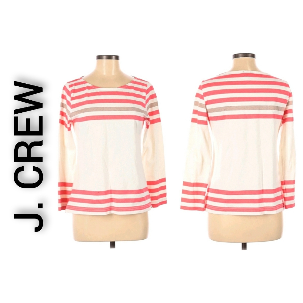 J. Crew Scoop Neck Long Sleeve Tunic Stripe Small Cream